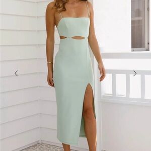 Hello Molly Elegant Mint Green Cutout Midi Dress